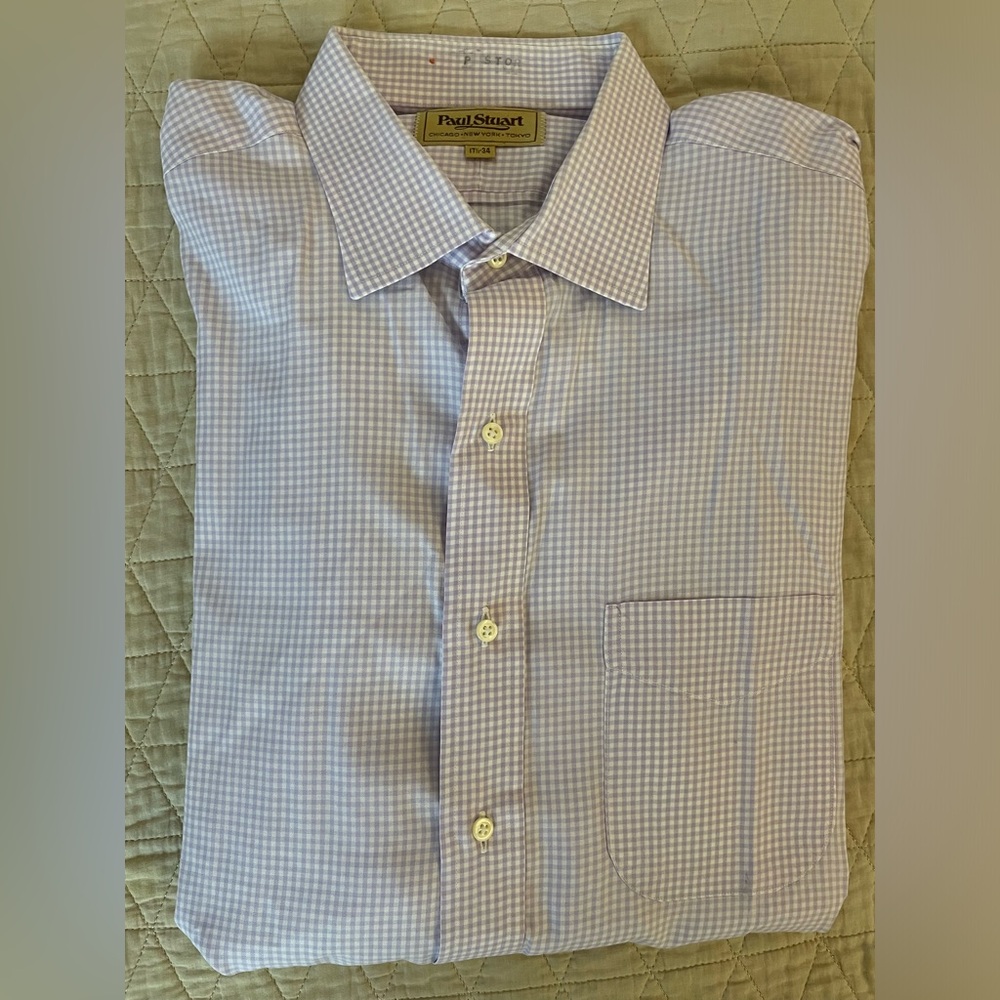 Paul Stuart Small Gingham Check‎ Spread Collar Dress Shirt in Lavender 17 1/2-34
